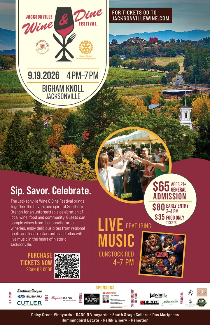 Jacksonville Wine & Dine Festival flyer, September 19, 2026 at Bigham Knoll